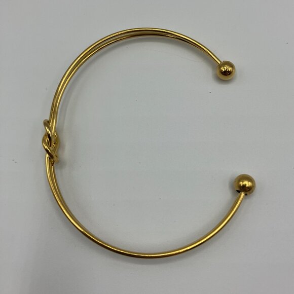 Gold Plated Love Knot Adjustable Cuff Bracelet With Gold Ball Accents - Picture 3 of 4